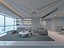 Modelo 3D del interior de una sala de estar amplia, moderna y minimalista