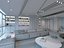 Modelo 3D del interior de una sala de estar amplia, moderna y minimalista