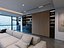 Modelo 3D del interior de una sala de estar amplia, moderna y minimalista
