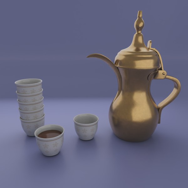 modèle 3D de Cafetière arabe dorée Dallah et tasses Finjan - TurboSquid ...
