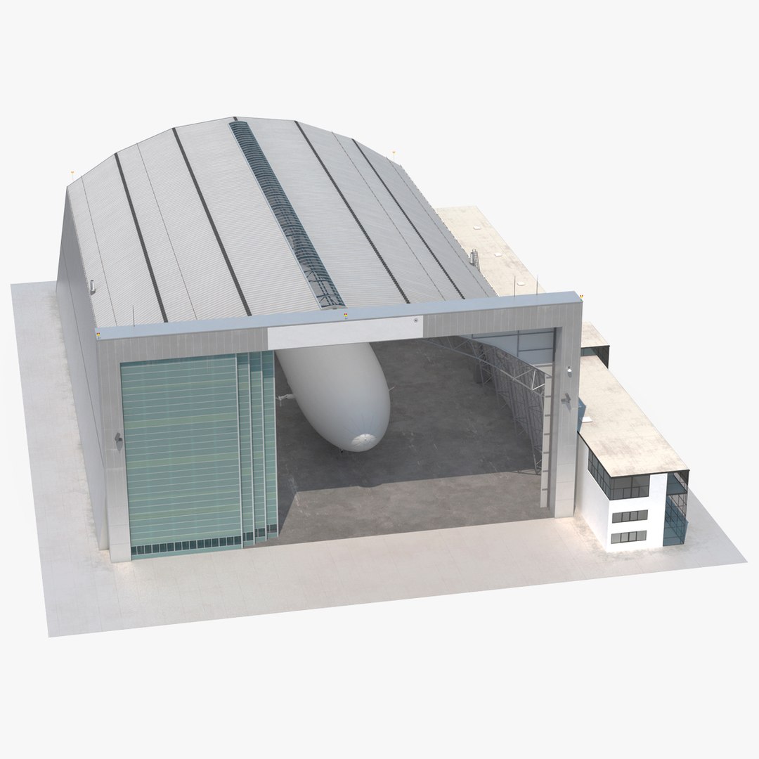Airship Hangar with Blimp Rigged 3D model preview