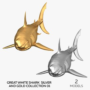 3D model Great White Shark Silver and Gold Collection 01 - 2 models