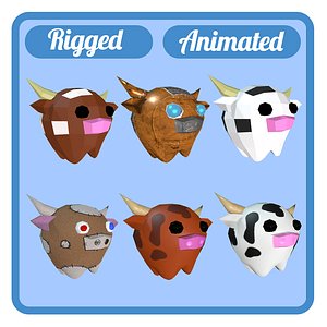 3D model 6 cows animations rig