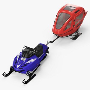 Snowmobile with Snowcruiser Expedition Passenger Sled 3D model
