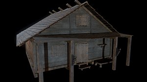 Medieval wooden house low poly