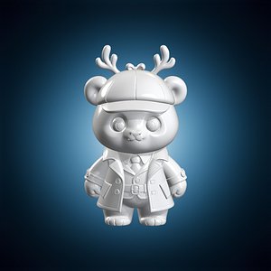 Chibi Panda Detective 3D Print Model 3D model