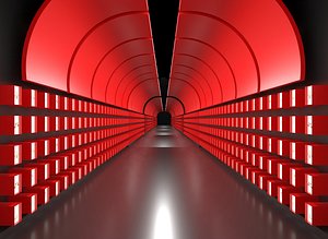 3D Sci-Fi Tunnel Corridor with Emissive Panels model