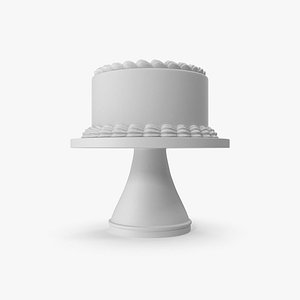 3D White Round Cake on a Stand model