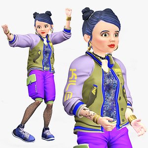 Cartoon 3D Rigged Dancer Girl-Shina Character Model model