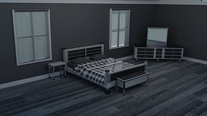 3D bedroom set bed grey model