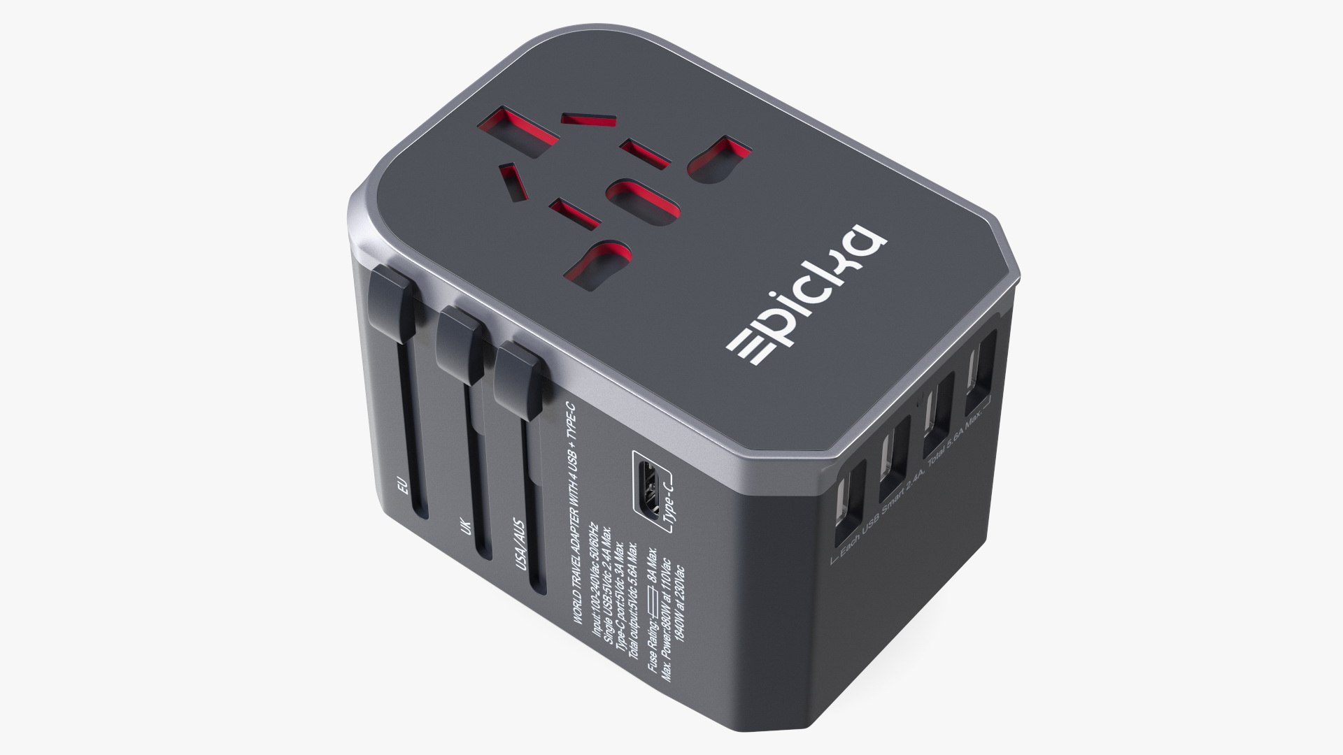 EPICKA All in One International Power Adapter Black 3D model preview