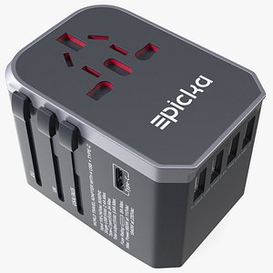 EPICKA All in One International Power Adapter Black 3D