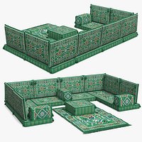 Arabic Majlis Seating with Floor Carpet Green