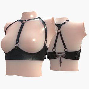 3D model BDSM Black Leather Top Body Breast Belt Portupeya Harness