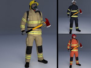 3D rigged firefighter model