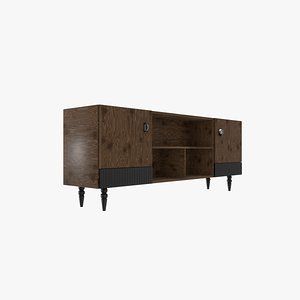 3D Wood Sideboard Grey Black