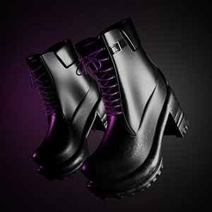 Realistic Platform Ankle Boots with Purple Laces