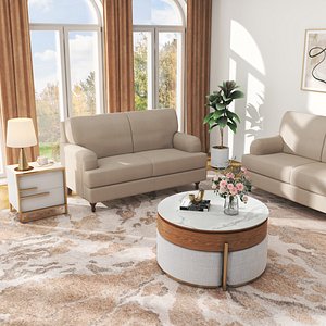 Modern Light Luxury Living Room with 2-Seater Sofa 3D Interior Scene