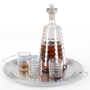 3D Whiskey decanter with glasses v02