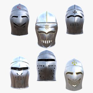 Second Medieval Knight Helmets Collection 3D Model Low Poly PBR 4K  Vol 2