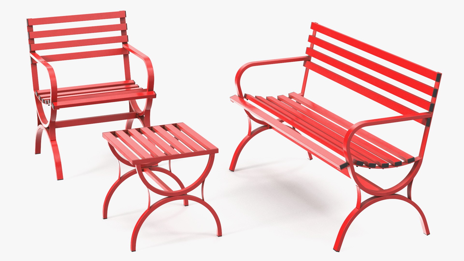 Garden Metal Furniture Set Red 3D model preview
