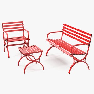 3D Garden Metal Furniture Set Red