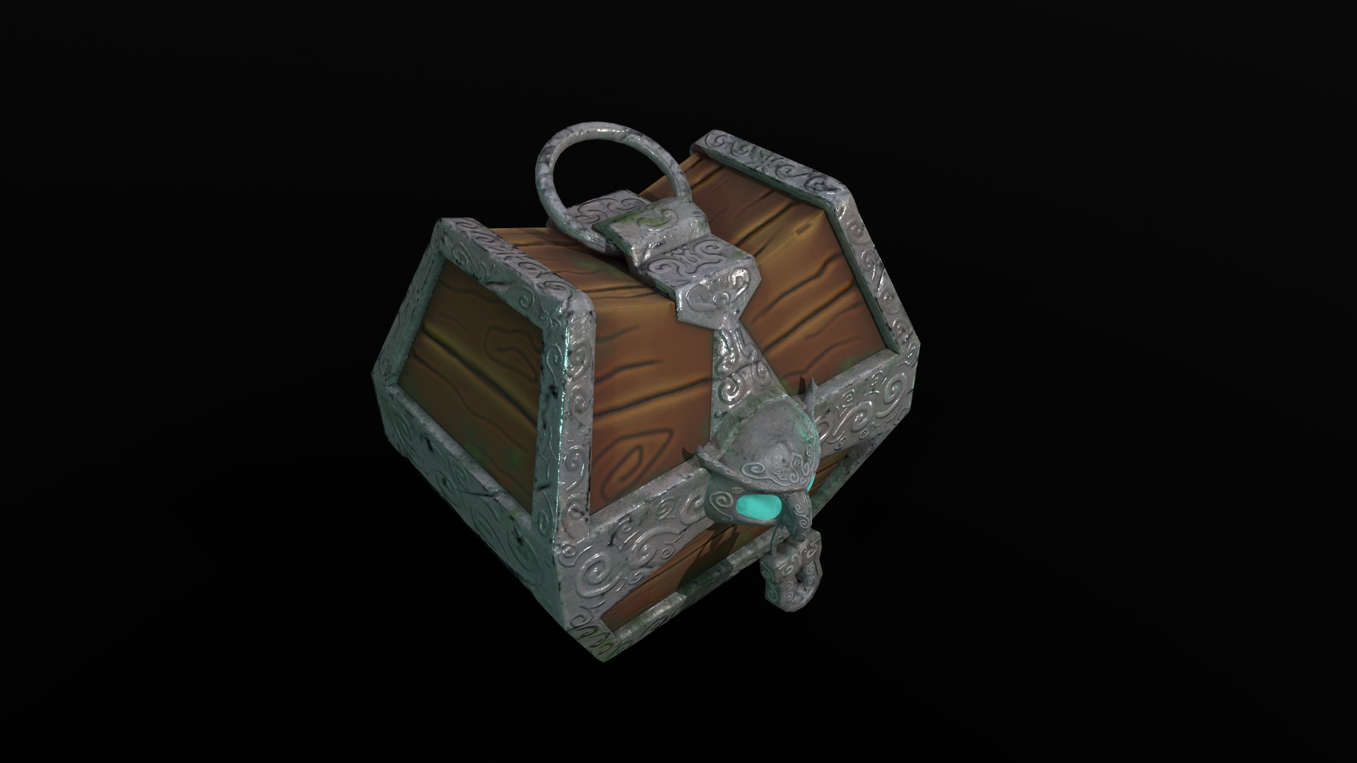 3D Stylized Fantasy Wooden Treasure Chest With Owl Padlock Low-poly 3D ...