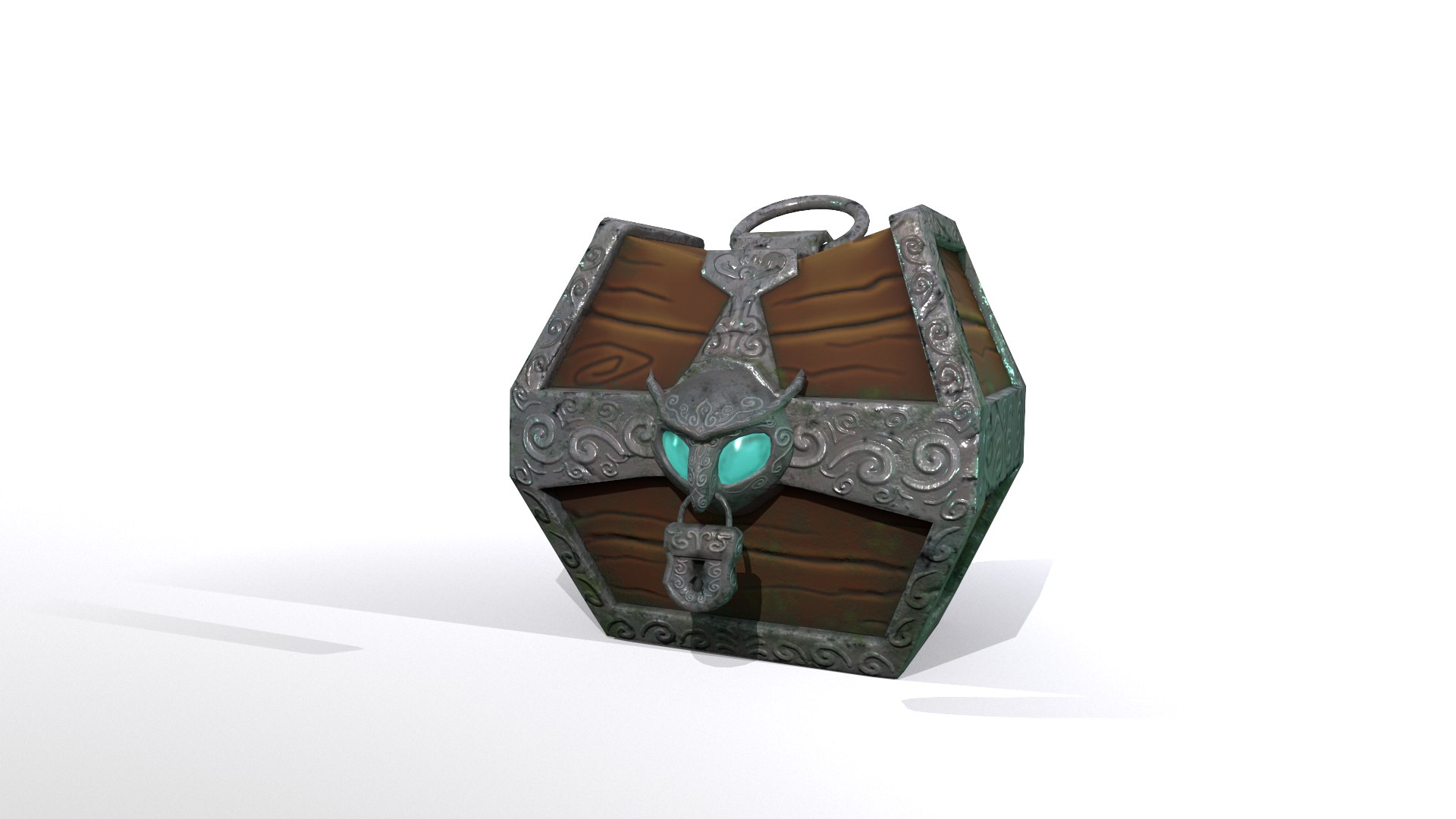 3D Stylized Fantasy Wooden Treasure Chest With Owl Padlock Low-poly 3D ...