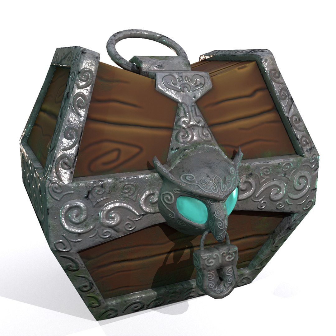 3D Stylized Fantasy Wooden Treasure Chest With Owl Padlock Low-poly 3D ...