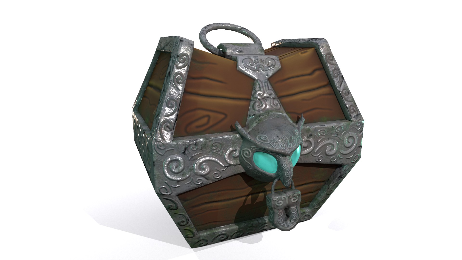 3D Stylized Fantasy Wooden Treasure Chest With Owl Padlock Low-poly 3D ...