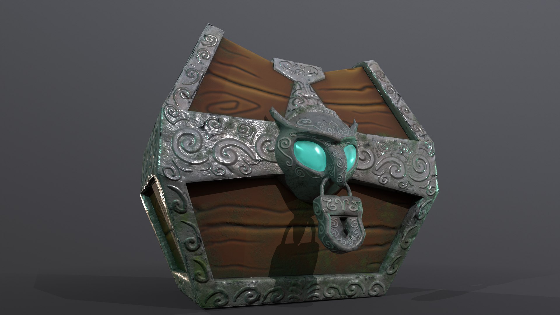 3D Stylized Fantasy Wooden Treasure Chest With Owl Padlock Low-poly 3D ...