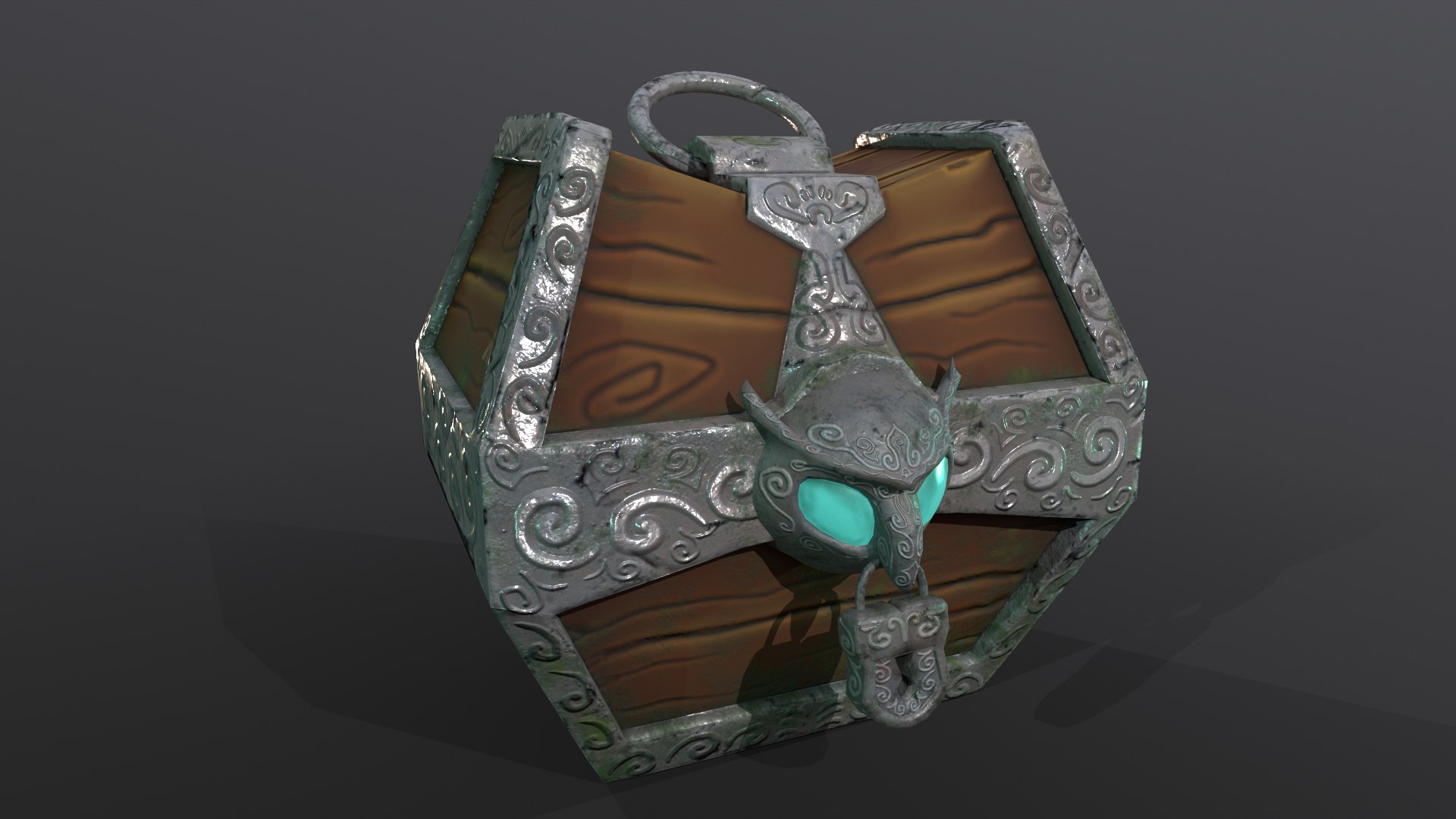 3D Stylized Fantasy Wooden Treasure Chest With Owl Padlock Low-poly 3D ...