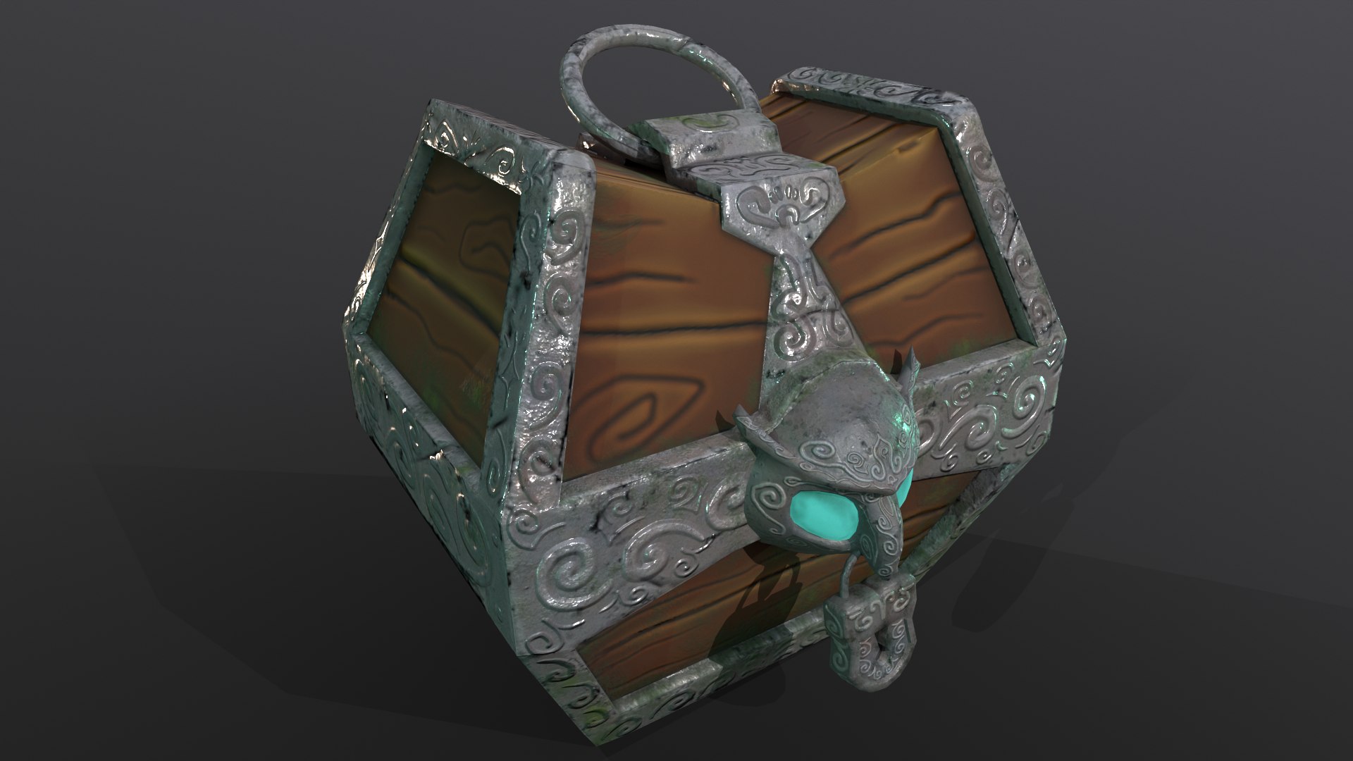3D Stylized Fantasy Wooden Treasure Chest With Owl Padlock Low-poly 3D ...