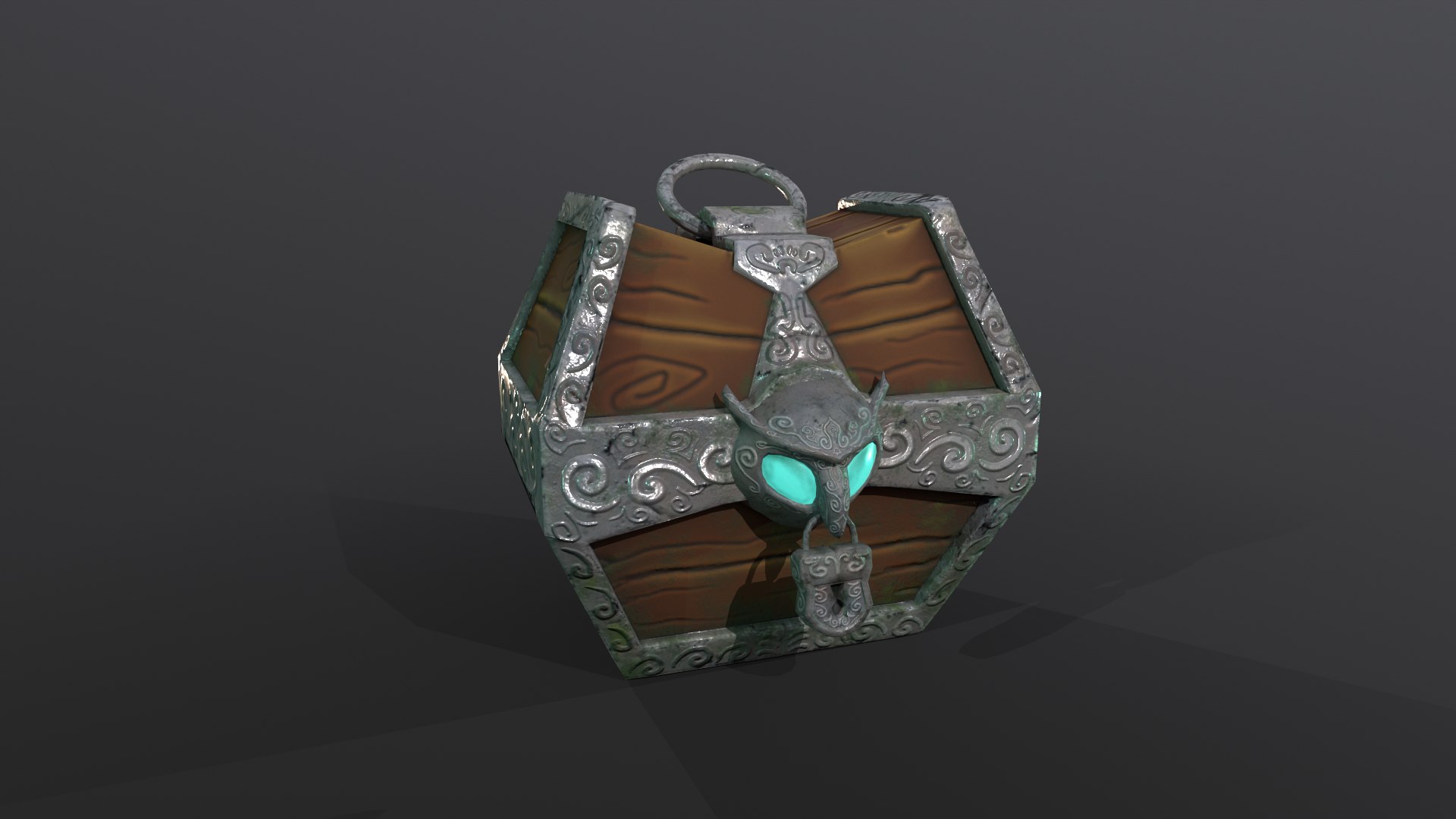 3D Stylized Fantasy Wooden Treasure Chest With Owl Padlock Low-poly 3D ...
