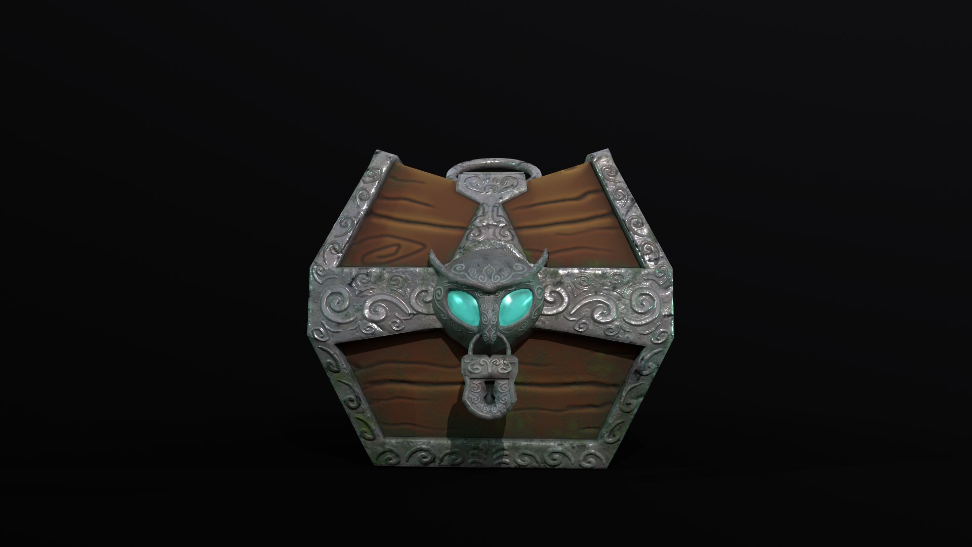 3D Stylized Fantasy Wooden Treasure Chest With Owl Padlock Low-poly 3D ...