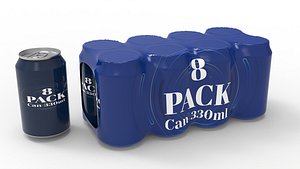 3D model Eight pack packaging beverage soda cans 330ml
