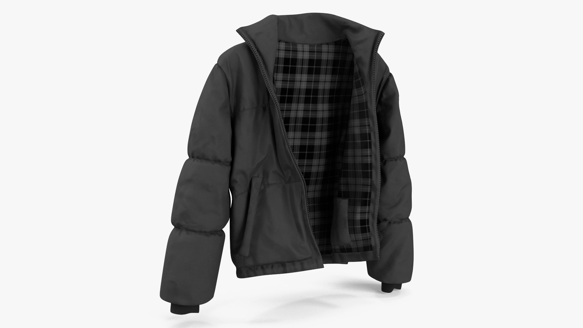 Oversize Puffer Mens Jacket Black 3D model preview