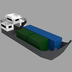 Small Landing Barge with Container 3D model