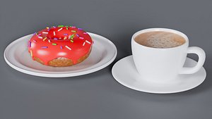Red Donut plate coffee cup 3D Model True Renders UV 4K PBR Textures 3D model