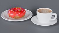 Red Donut plate coffee cup 3D Model StemCell UV 4K PBR Textures