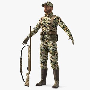 3D Modern Hunter in Forest Camo Fur Rigged