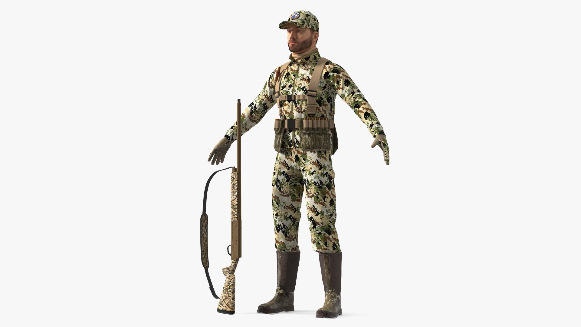 Modern Hunter in Forest Camo Fur Rigged 3D model preview