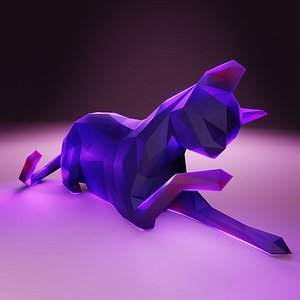 3D Cat Licking Paw Low Poly