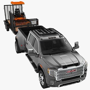 GMC SIERRA HD DENALI 2020 with Landscape Pro Trailer 03 3D model