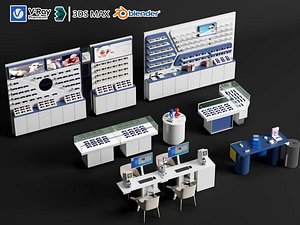 Optical Shop Display Furniture 3D Model Eyewear Store Scene 3D model