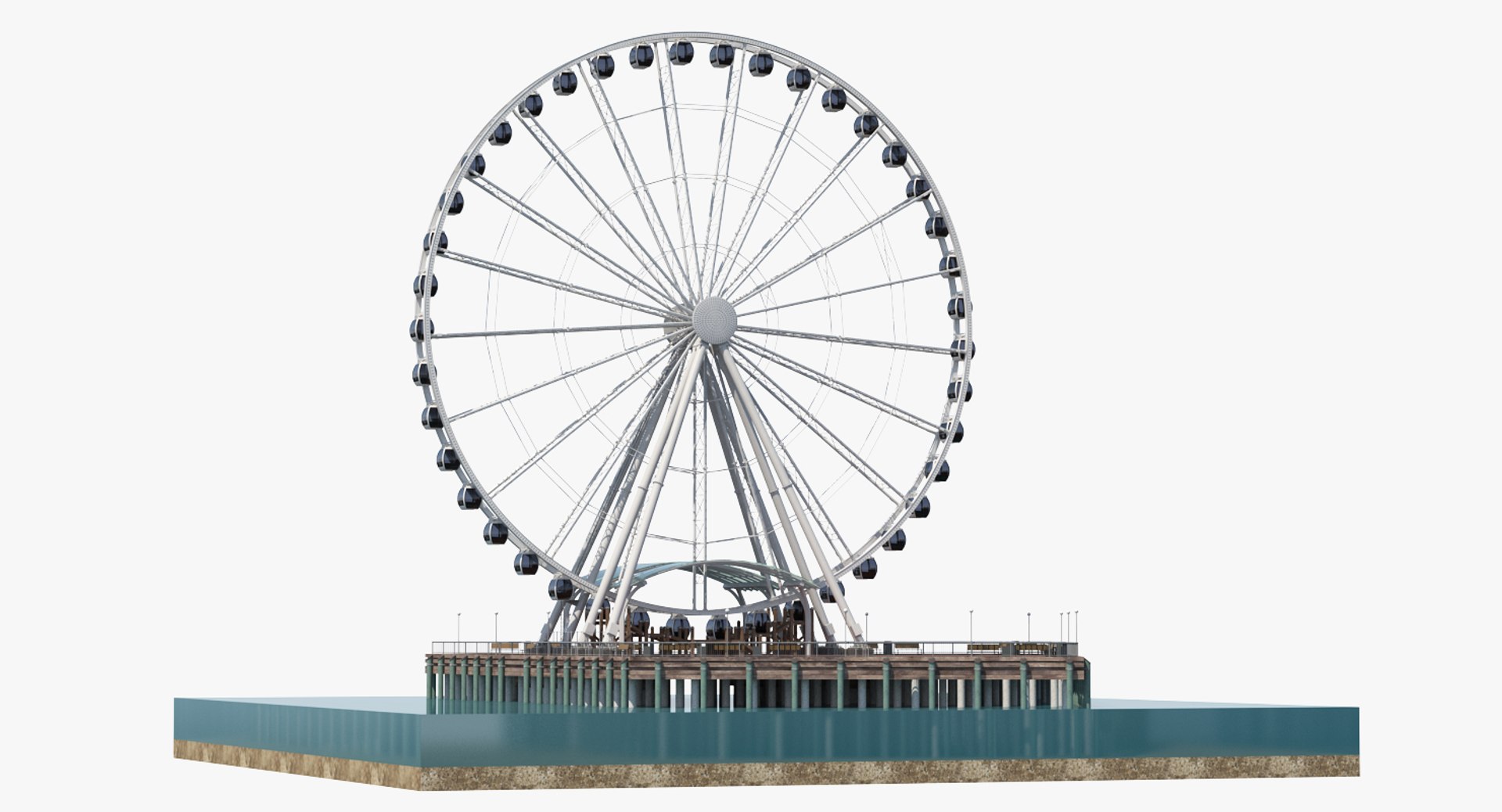 Seattle Great Ferris Wheel at Pier Rigged 3D Model 3D model preview