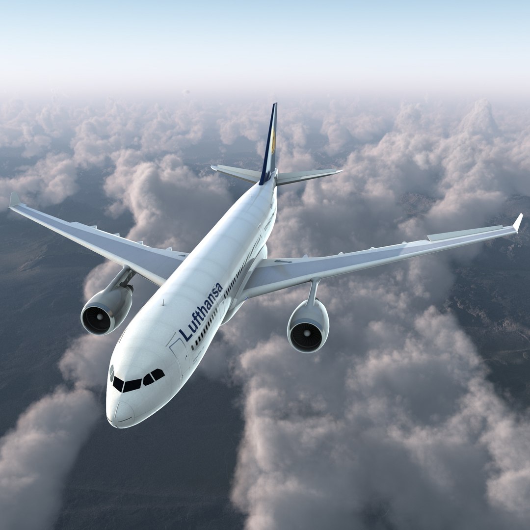 Jet Airliner Airbus A330-200 Lufthansa Rigged 3D model preview
