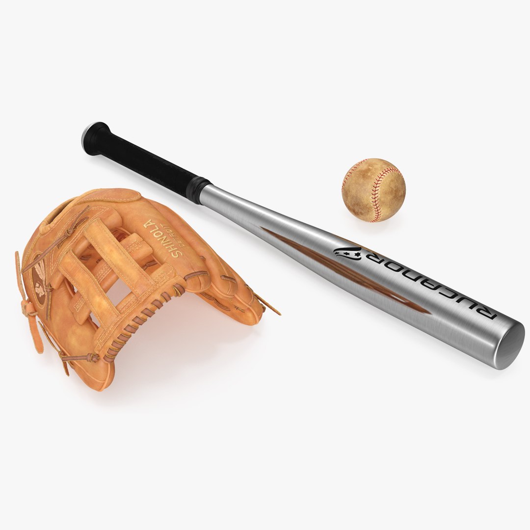 Leather Glove with Baseball And Bat Fur 3D model preview