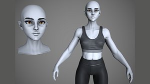 Stylized female character full body base mesh 3D model VR  AR  low-poly 3d model
