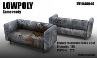 LowPoly old damaged grange sofa
